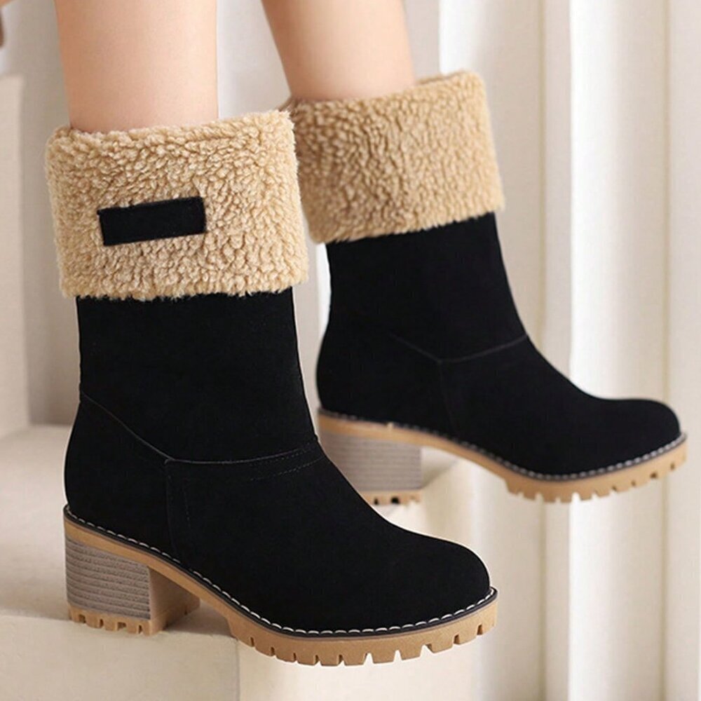 Black Casual Women's Faux Fur faux suede winter Boots